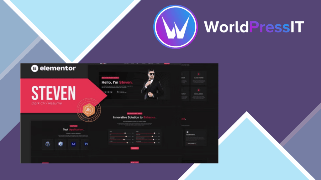 Steven - Dark CV Portfolio Resume Elementor Template Kit