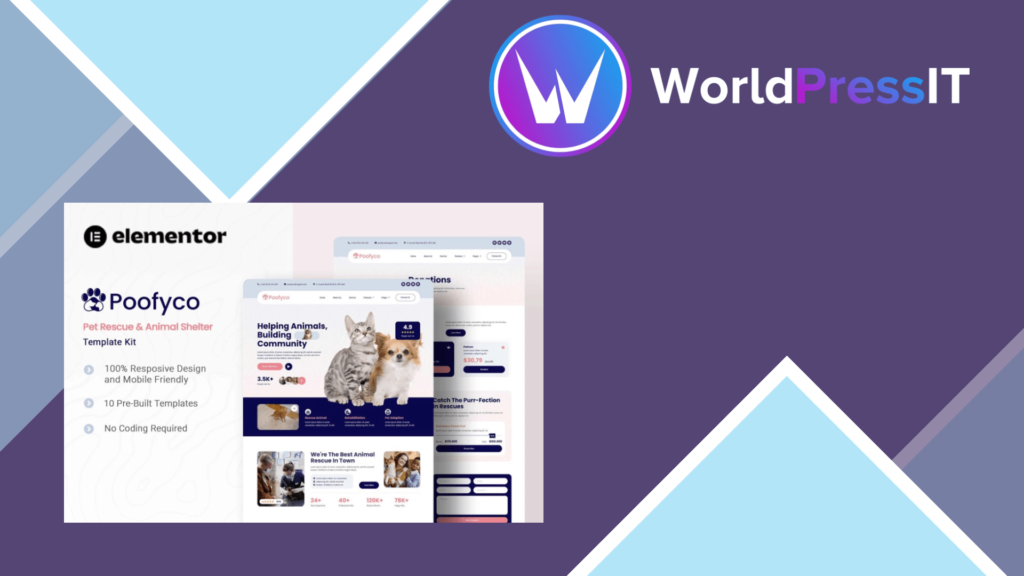 Poofyco – Pet Rescue and Animal Shelter Elementor Template Kit