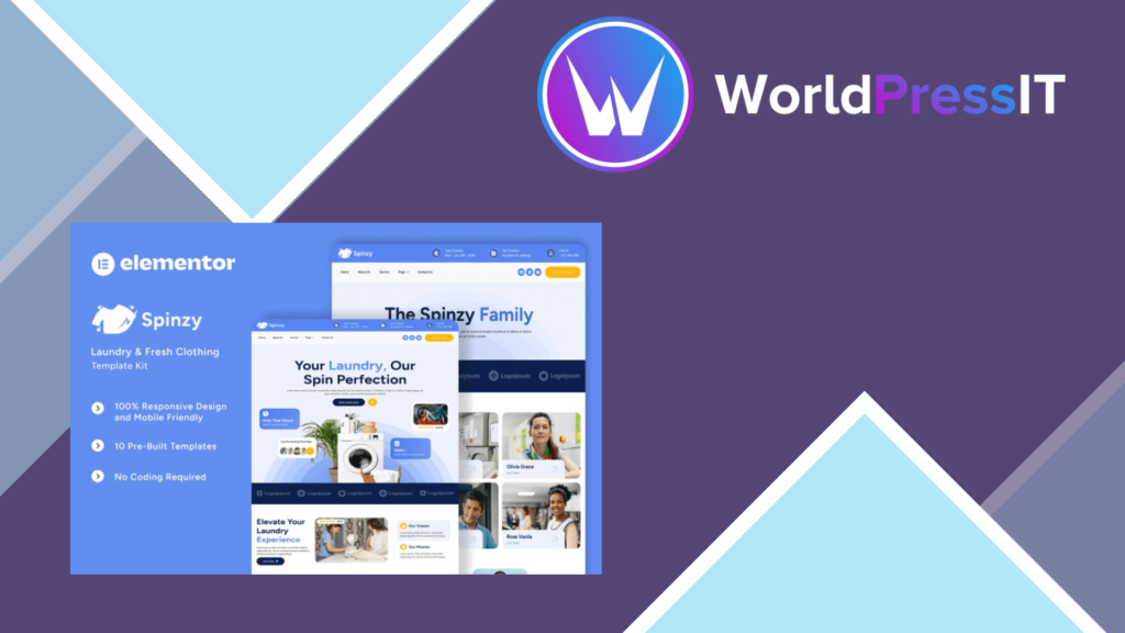 Spinzy – Laundry and Fresh Clothing Elementor Template Kit