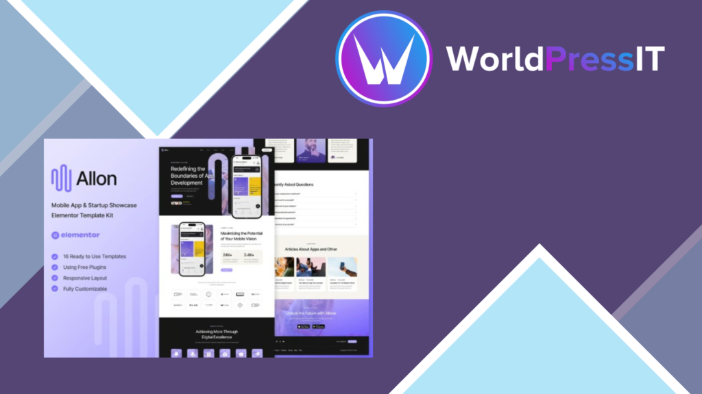 Allon – Mobile App and Startup Showcase Elementor Template Kit