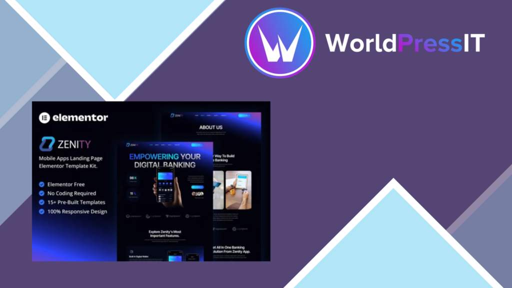 Zenity – Mobile App Landing Page Elementor Template Kit
